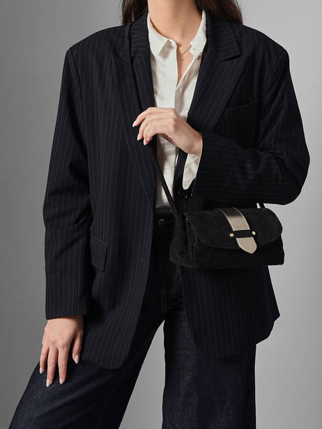 Sac Bandoulière S Agnes Cuir Velours Etrier Noir agnes EAGV205S vue secondaire 2